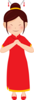 Character Of Chinese Girl In Traditional Costume Doing Fist And Palm Salute. png