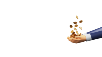 3D Render Of Human Hands Holding Dollar Coins Element. png