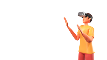 3D Render of Young Man Touching With Invisible Objects Through VR Goggles. png