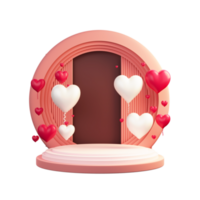 3D Render,  Heart Shape Balloons Decorated Circular Frame And Podium Space For Image or Text. png