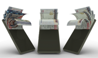 100000 Armenian dram notes inside a mobile phone. money coming out of mobile phone. 3d rendering of set of mobile money transaction concept. money from Phone png