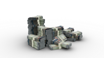 stack van 100000 Armeens dram notities. 3d renderen van bundels van geld geïsoleerd Aan transparant achtergrond png