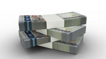 3d rendering of Stack of 100000 Armenian dram notes. Few bundles of Armenian currency isolated on transparent background png