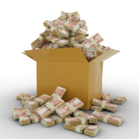 3d rendering of cardboard box full of Afghan Afghani notes isolated on a transparent background png