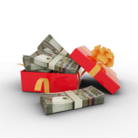 Stack of 200 Aruban florin notes inside an open red gift box. Bundles of Aruban florin inside a gift box. 3d rendering of money inside box png