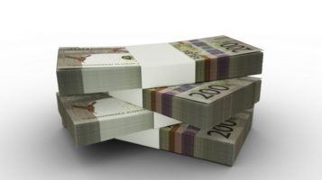 3d rendering of Stack of 200 Aruban florin notes. Few bundles of Aruban currency isolated on transparent background png