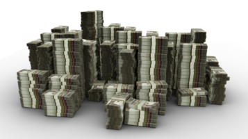 Big stack of 100 Aruban Florin notes. A lot of money isolated on transparent background. 3d rendering of bundles of cash png