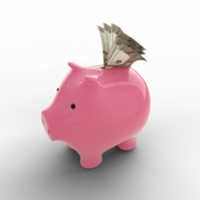 100 Aruban Florin inside pink Piggy Bank, money in piggy bank, savings concept, 3d rendering png