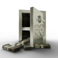 Bundles of 200 Aruban florin in Steel safe box. 3D rendering of stacks of money inside metallic vault isolated on transparent background, Financial protection concept, financial png