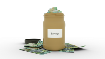 3D rendering of 100 Australian dollar notes in savings container. container filled to the top with Australian currency notes png