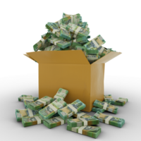 3d rendering of cardboard box full of Bahamian dollar notes isolated on a transparent background png