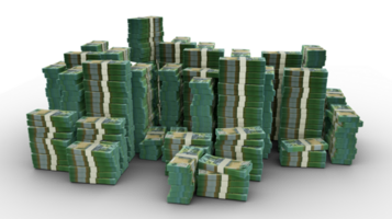 grande pilha do 100 australiano dólar notas. uma muitos do dinheiro isolado em transparente fundo. 3d Renderização do Pacotes do dinheiro png