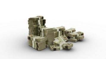 stack van 100 Bahamiaans dollar notities. 3d renderen van bundels van geld geïsoleerd Aan transparant achtergrond png