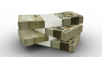 3d rendering of Stack of 100 Bahamian dollar notes. Few bundles of Bahamian currency isolated on transparent background png