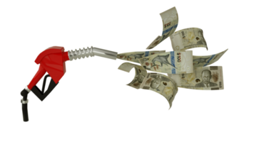 3d representación de 100 bahameño dólar notas viniendo fuera desde combustible bomba. rojo combustible boquilla con bahameño dólar volador alrededor png