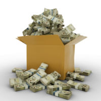 3d rendering of cardboard box full of Bahamian dollar notes isolated on a transparent background png