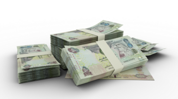 3D Stack of 200 United Arab Emirates dirham notes isolated on transparent background png