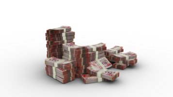 Stack of Ghanaian Cedi notes. 3d rendering of bundles of money isolated on transparent background png