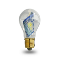 3d rendering of Moroccan dirham note inside transparent light bulb isolated on transparent background, creative thinking. Making money by solving problem. idea concept png