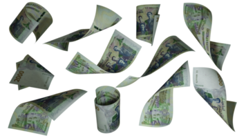 3d Renderização do argelino dinar notas vôo dentro diferente ângulos e orientações isolado em transparente fundo png