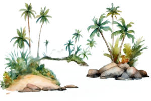 tropisch eilanden stranden waterverf clip art ai gegenereerd png