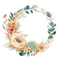 fleur Cadre couronne cercle aquarelle clipart ai généré png