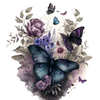 Goth Butterfly Flower Bouquet Watercolor Clipart AI Generated png