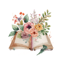 Jahrgang Bücher mit Blumen Aquarell Clip Art ai generiert png