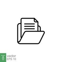 Document file icon. Simple outline style. Collect, account, data bank, information, open folder concept. Thin line symbol. Vector symbol illustration isolated on white background. EPS 10.