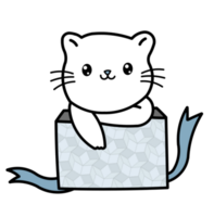 Cute cartoon cat in a colorful gift box png