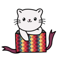 Cute cartoon cat in a colorful gift box png