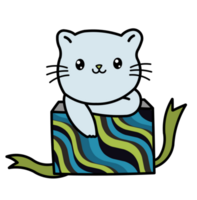 carino cartone animato gatto nel un' colorato regalo scatola png