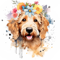 mignonne aquarelle goldendoodle chien. illustration ai génératif png