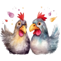 mignonne aquarelle deux poulet. illustration ai génératif png