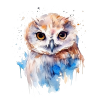 mignonne aquarelle hibou. illustration ai génératif png