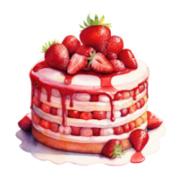 Watercolor strawberry cake. Illustration png