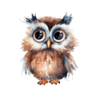 mignonne aquarelle hibou. illustration ai génératif png