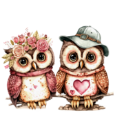 couple hibou aquarelle sublimation ai génératif png