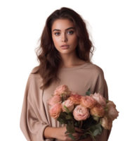 bellissimo ragazza con fiori. illustrazione ai generativo png