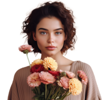 schön Mädchen mit Blumen. Illustration ai generativ png