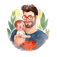 Father's day. Father with child watercolor. Illustration png