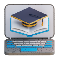 3D illustration laptop graduation cap and books png