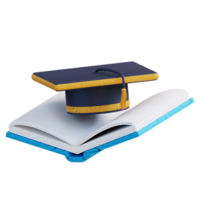 3d ilustración de graduación sombrero y libro png