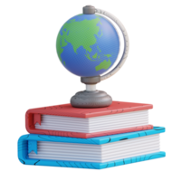 3D illustration of pile of books and globe png