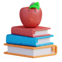 3d illustration av lugg av böcker och äpple png