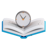 3D Illustration of book and study time clock png
