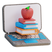 3D Illustration of laptop and pile of apple books png