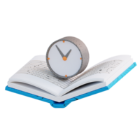 3D Illustration of book and study time clock png
