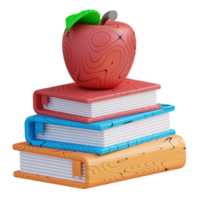 3D illustration of pile of books and apple png