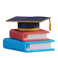 3D illustration pile of books and graduation cap png